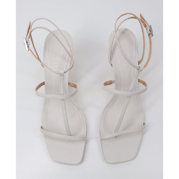 NWT Schutz Ameena Leather T-Strap Sandals Ankle Strap Kitten Heel Pearl Cream 7 - Picture 6 of 9